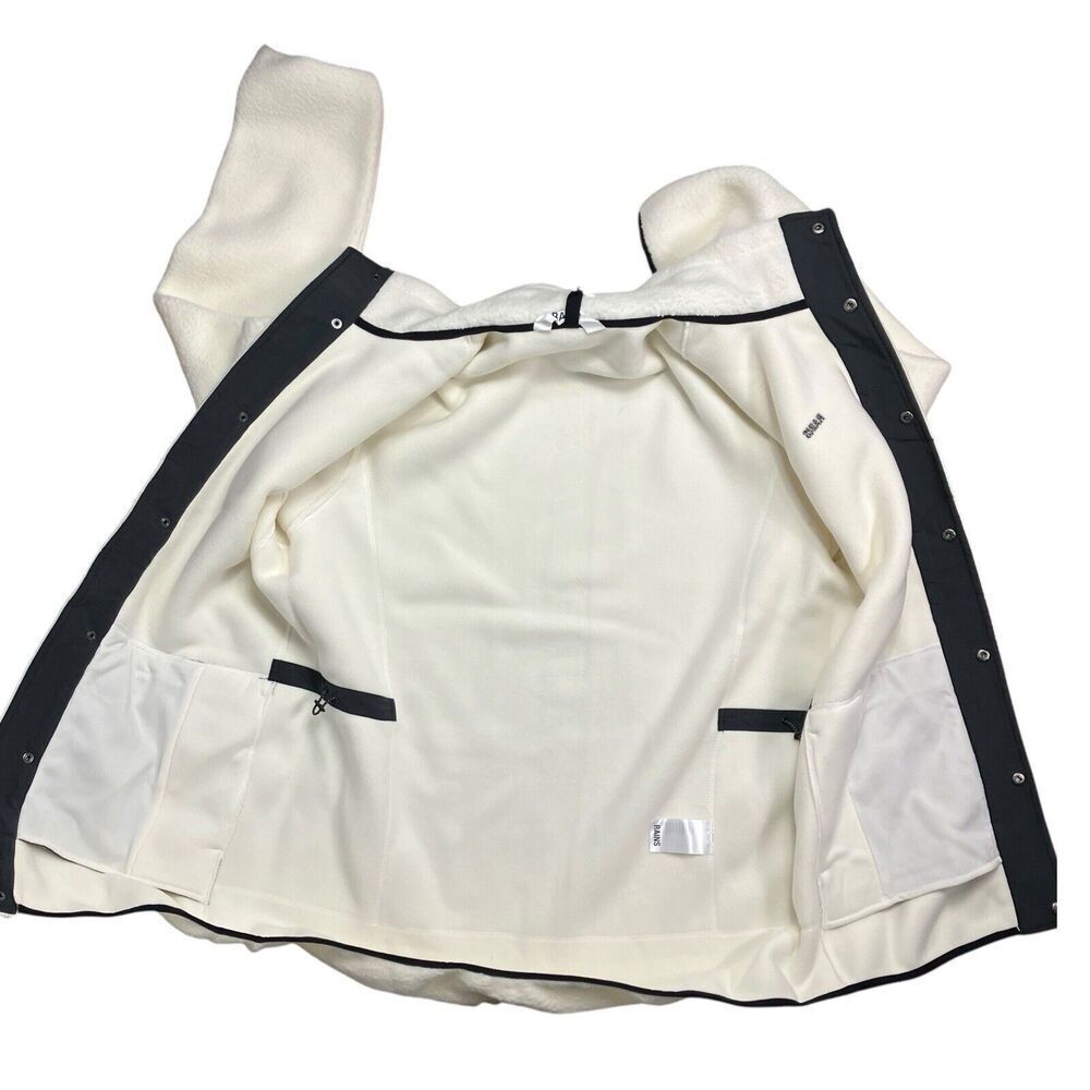 RAINS Heavy Fleece Jacket WMNS XL White Long Snap Button Up Boxy Teddy Fossil - Picture 7 of 13
